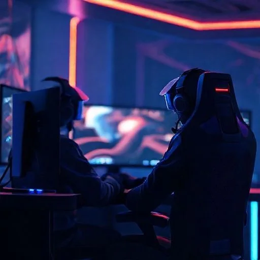 Holographic control panel with glowing cyan and magenta lines.